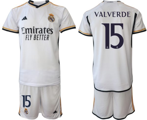 Real Madrid Federico Valverde #15 Thuis tenue Mensen 2023-24 Korte Mouw (+ Korte broeken)