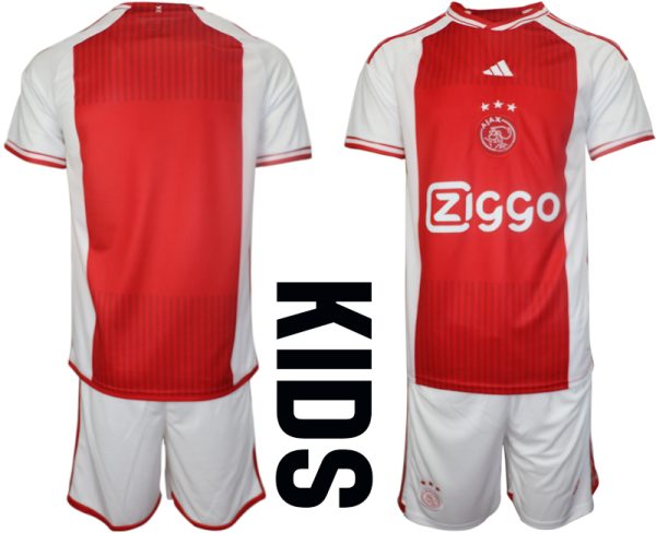 Ajax Thuisshirt 2023-2024 Kids Voetbalshirts Korte Mouw (+ Korte broeken)