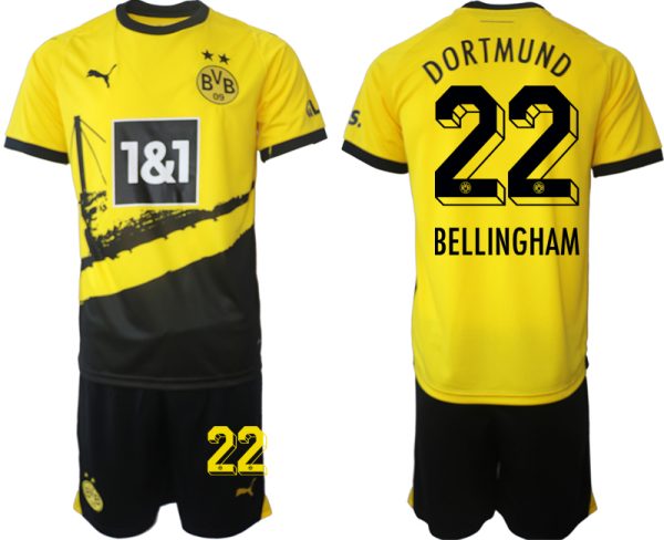 Borussia Dortmund Thuisshirt Jude Bellingham #22 Voetbalshirts 2023-2024 Korte Mouw (+ Korte broeken)
