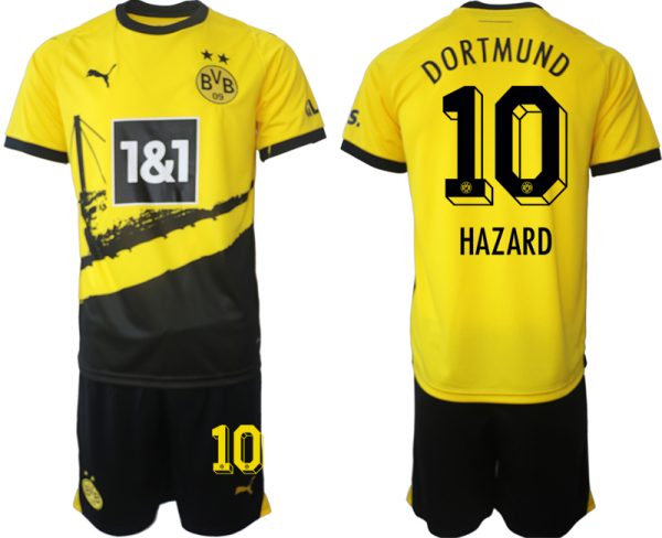 Borussia Dortmund Thuisshirt Thorgan Hazard #10 Voetbalshirts 2023-2024 Korte Mouw (+ Korte broeken)