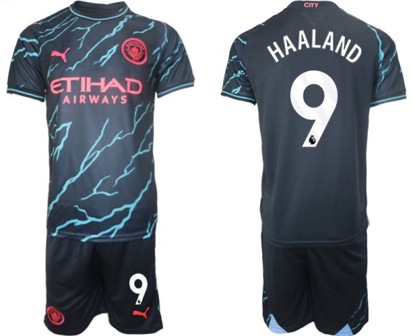 Manchester City Erling Haaland #9 Derde Shirt 2023-2024 Voetbalshirts Korte Mouw (+ Korte broeken)