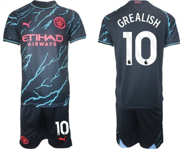 Manchester City Jack Grealish #10 Derde Shirt 2023-2024 Voetbalshirts Korte Mouw (+ Korte broeken)