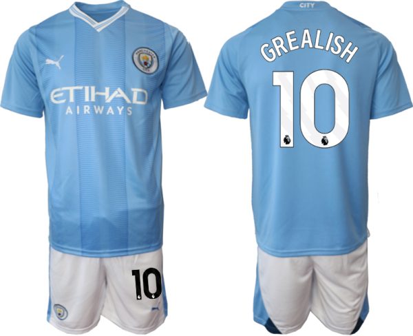 Manchester City Jack Grealish #10 Thuisshirt 2023-2024 Voetbalshirts Korte Mouw (+ Korte broeken)