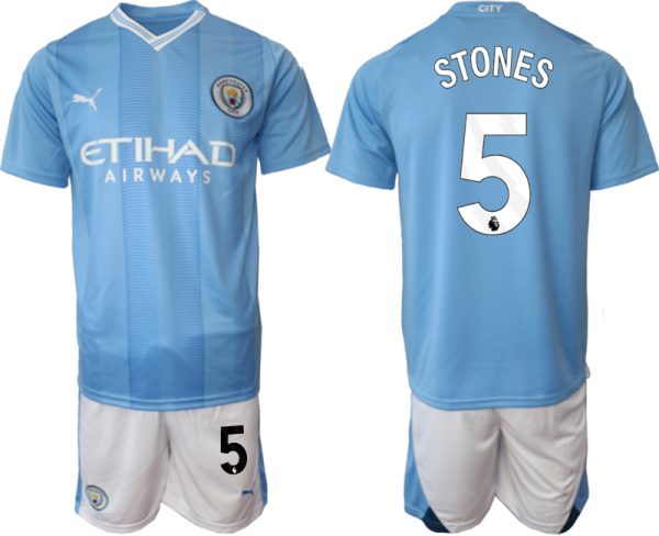 Manchester City John Stones #5 Thuisshirt 2023-2024 Voetbalshirts Korte Mouw (+ Korte broeken)