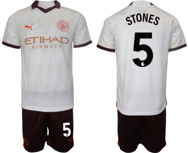 Manchester City John Stones #5 Uitshirt 2023-2024 Voetbalshirts Korte Mouw (+ Korte broeken)