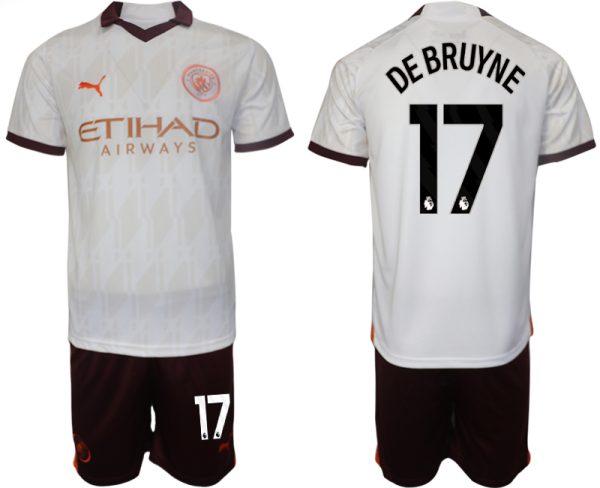 Manchester City Kevin De Bruyne #17 Uitshirt 2023-2024 Voetbalshirts Korte Mouw (+ Korte broeken)