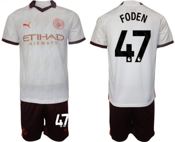 Manchester City Phil Foden #47 Uitshirt 2023-2024 Voetbalshirts Korte Mouw (+ Korte broeken)