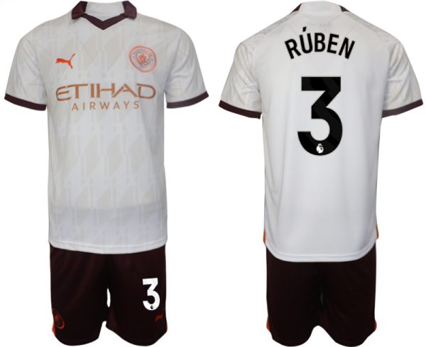 Manchester City Ruben Dias #3 Uitshirt 2023-2024 Voetbalshirts Korte Mouw (+ Korte broeken)