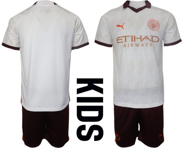 Manchester City Uitshirt 2023-2024 Kids Voetbalshirts Korte Mouw (+ Korte broeken)