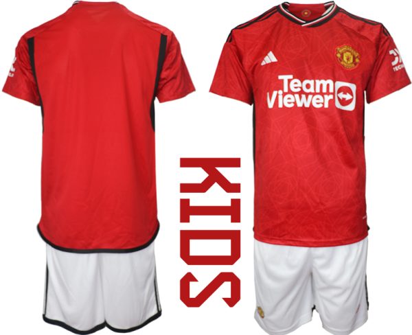 Manchester United Thuisshirt 2023-2024 Kids Korte Mouw (+ Korte broeken) Voetbalshirts