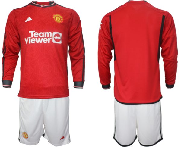 Manchester United Thuisshirt 2023-2024 Voetbalshirts Lange Mouw (+ Korte broeken)