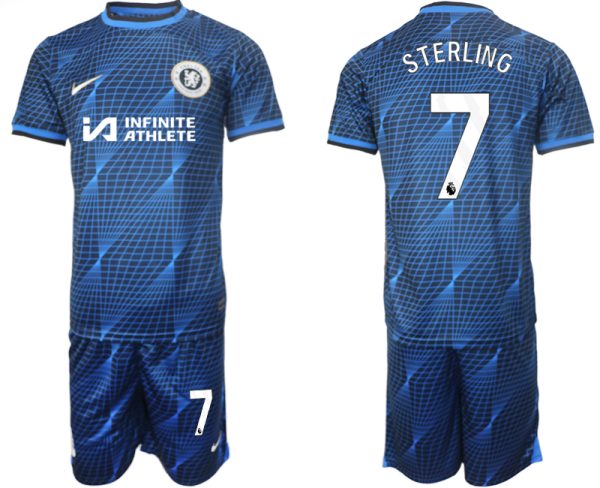 Chelsea Raheem Sterling #7 Uitshirt 2023/24 Korte Mouw (+ Korte broeken) Voetbalshirts