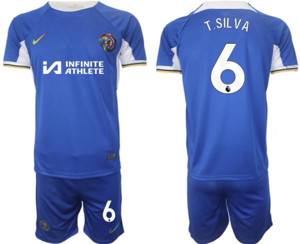 Chelsea Thiago Silva #6 Thuisshirt 2023/24 Korte Mouw (+ Korte broeken) Voetbalshirts