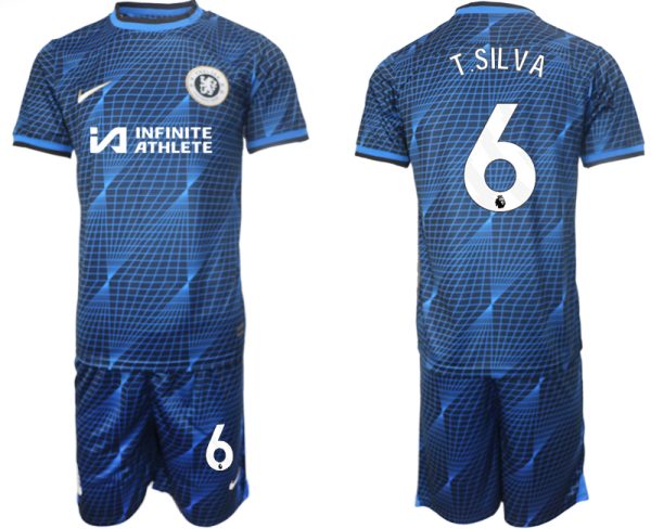 Chelsea Thiago Silva #6 Uitshirt 2023/24 Korte Mouw (+ Korte broeken) Voetbalshirts