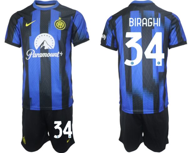 Inter Milan Cristiano Biraghi #34 Thuisshirt 2023/24 Korte Mouw (+ Korte broeken) Voetbalshirts