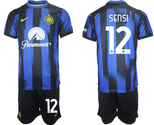 Inter Milan Stefano Sensi #12 Thuisshirt 2023/24 Korte Mouw (+ Korte broeken) Voetbalshirts