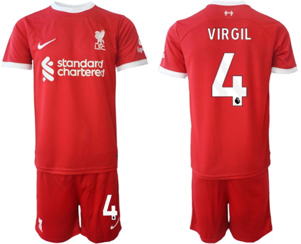 Liverpool Virgil van Dijk #4 Thuisshirt 2023/24 Korte Mouw (+ Korte broeken) Voetbalshirts
