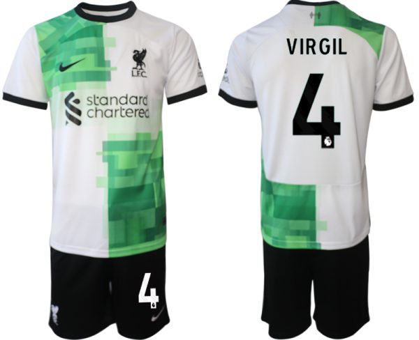 Liverpool Virgil van Dijk #4 Uitshirt 2023/24 Korte Mouw (+ Korte broeken) Voetbalshirts