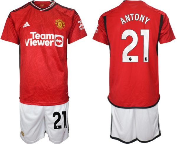 Manchester United Antony #21 Thuisshirt 2023/24 Korte Mouw (+ Korte broeken) Voetbalshirts