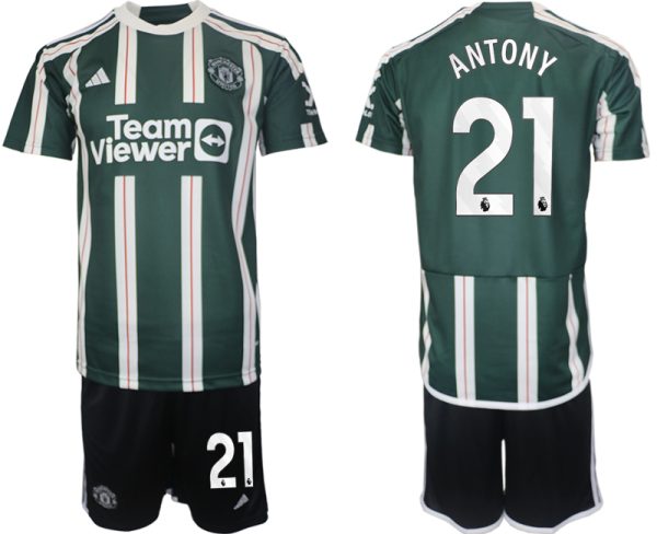 Manchester United Antony #21 Uitshirt 2023/24 Korte Mouw (+ Korte broeken) Voetbalshirts