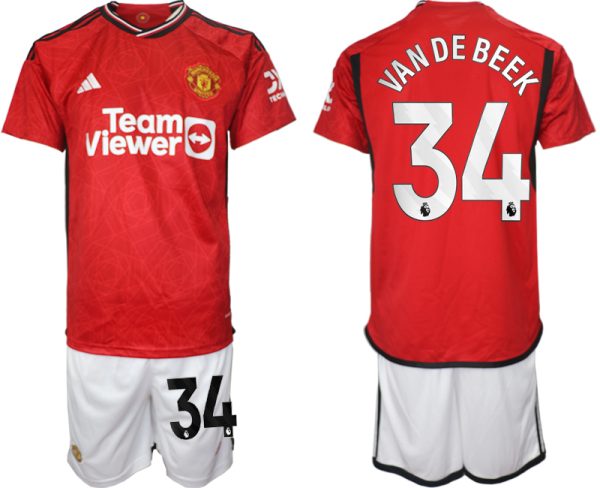 Manchester United Donny van de Beek #34 Thuisshirt 2023/24 Korte Mouw (+ Korte broeken) Voetbalshirts