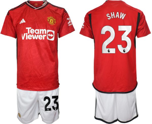 Manchester United Luke Shaw #23 Thuisshirt 2023/24 Korte Mouw (+ Korte broeken) Voetbalshirts