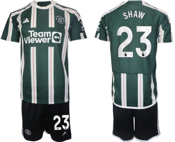 Manchester United Luke Shaw #23 Uitshirt 2023/24 Korte Mouw (+ Korte broeken) Voetbalshirts