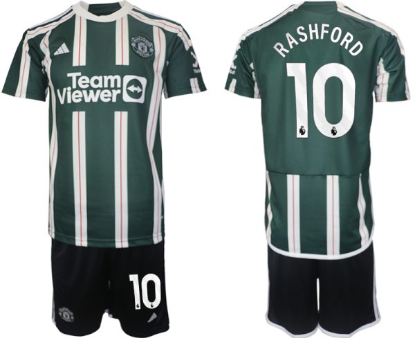 Manchester United Marcus Rashford #10 Uitshirt 2023/24 Korte Mouw (+ Korte broeken) Voetbalshirts