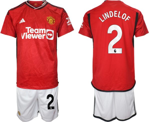 Manchester United Victor Lindelof #2 Thuisshirt 2023/24 Korte Mouw (+ Korte broeken) Voetbalshirts