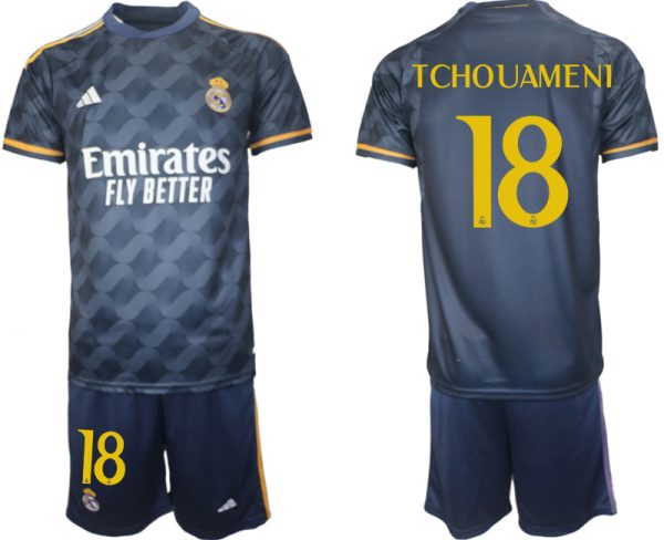 Real Madrid Aurelien Tchouameni #18 Uitshirt 2023/24 Korte Mouw (+ Korte broeken) Voetbalshirts
