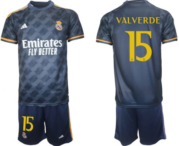 Real Madrid Federico Valverde #15 Uitshirt 2023/24 Korte Mouw (+ Korte broeken) Voetbalshirts