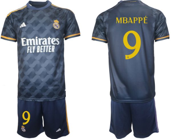 Real Madrid Kylian Mbappe #9 Uitshirt 2023/24 Korte Mouw (+ Korte broeken) Voetbalshirts