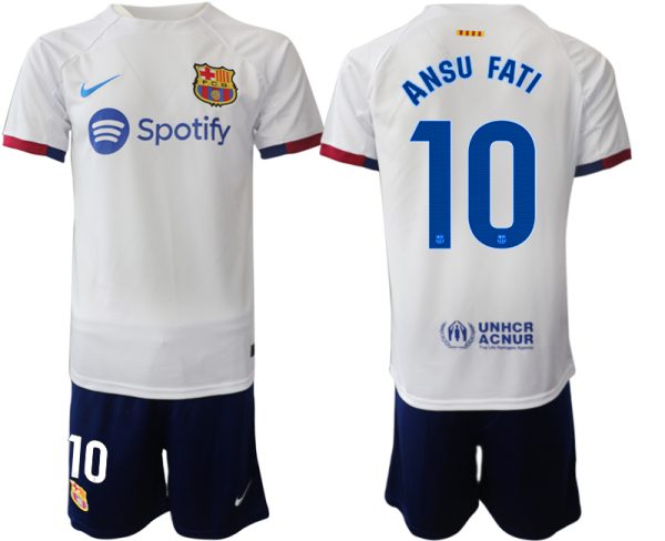 Barcelona Ansu Fati #10 Uitshirt 2023-24 Mensen Korte Mouw (+ Korte broeken) Voetbalshirts