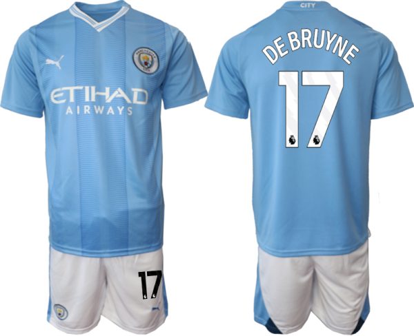 Manchester City Kevin De Bruyne #17 Thuisshirt 2023-24 Mensen Korte Mouw (+ Korte broeken) Voetbalshirts