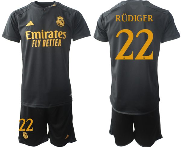 Real Madrid Antonio Rudiger #22 Derde Shirt 2023-24 Mensen Korte Mouw (+ Korte broeken) Voetbalshirts