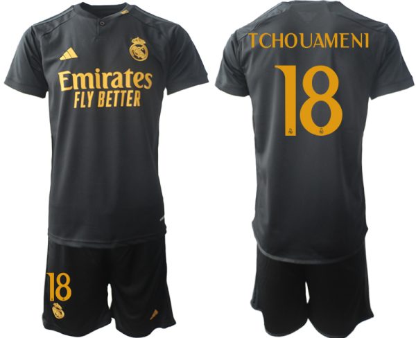 Real Madrid Aurelien Tchouameni #18 Derde Shirt 2023-24 Mensen Korte Mouw (+ Korte broeken) Voetbalshirts
