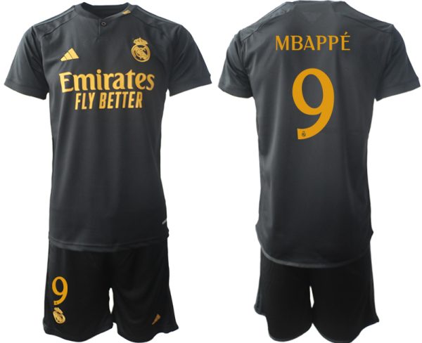 Real Madrid Kylian Mbappe #9 Derde Shirt 2023-24 Mensen Korte Mouw (+ Korte broeken) Voetbalshirts
