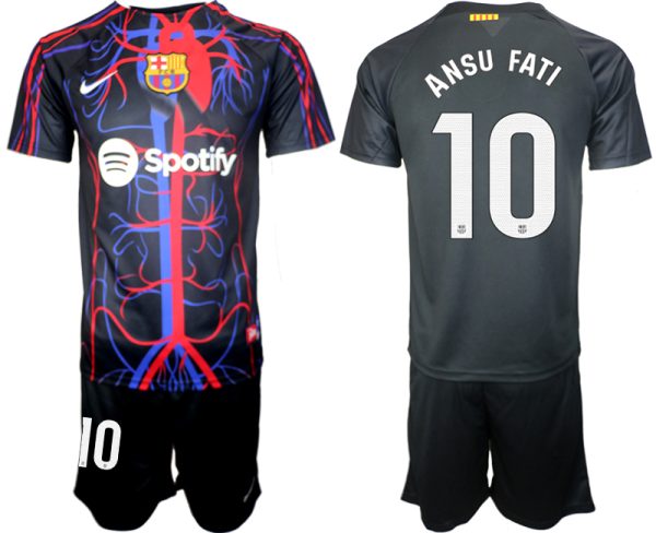 Patta x FC Barcelona Ansu Fati #10 Shirt 2023-24 Mensen Korte Mouw (+ Korte broeken) Voetbalshirts