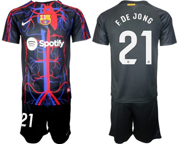 Patta x FC Barcelona Frenkie de Jong #21 Shirt 2023-24 Mensen Korte Mouw (+ Korte broeken) Voetbalshirts