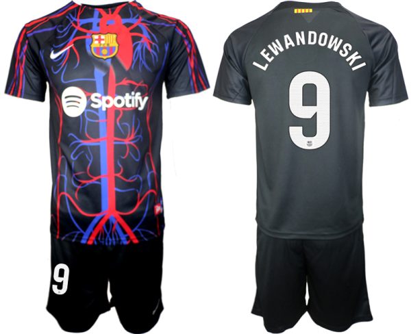 Patta x FC Barcelona Robert Lewandowski #9 Shirt 2023-24 Mensen Korte Mouw (+ Korte broeken) Voetbalshirts