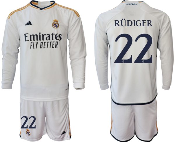Real Madrid Antonio Rudiger #22 Thuisshirt 2023-24 Mensen Lange Mouwen (+ Korte broeken) Voetbalshirts