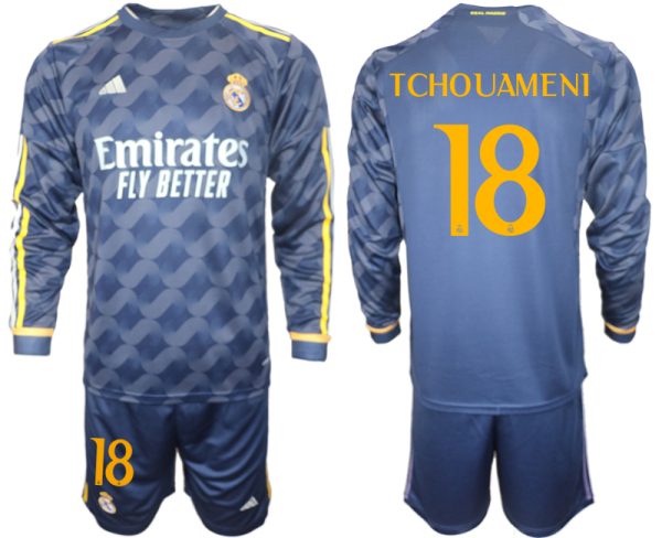 Real Madrid Aurelien Tchouameni #18 Uitshirt 2023-24 Mensen Lange Mouwen (+ Korte broeken) Voetbalshirts