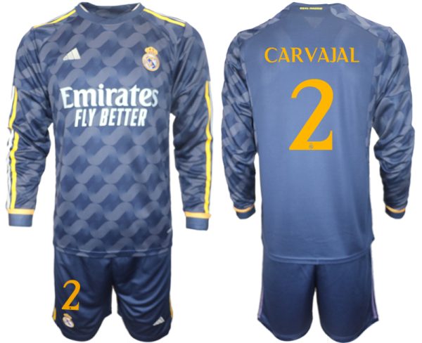 Real Madrid Daniel Carvajal #2 Uitshirt 2023-24 Mensen Lange Mouwen (+ Korte broeken) Voetbalshirts