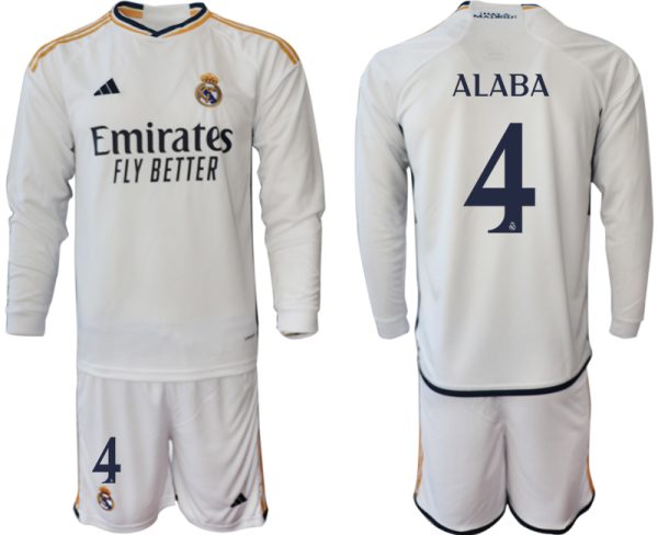 Real Madrid David Alaba #4 Thuisshirt 2023-24 Mensen Lange Mouwen (+ Korte broeken) Voetbalshirts