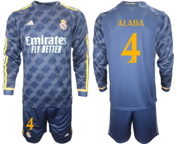 Real Madrid David Alaba #4 Uitshirt 2023-24 Mensen Lange Mouwen (+ Korte broeken) Voetbalshirts