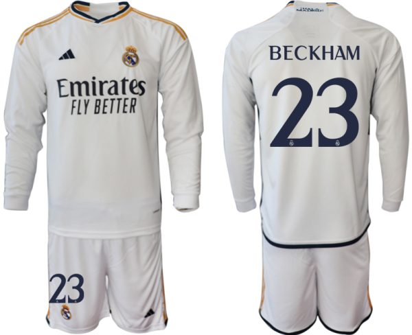 Real Madrid David Beckham #23 Thuisshirt 2023-24 Mensen Lange Mouwen (+ Korte broeken) Voetbalshirts