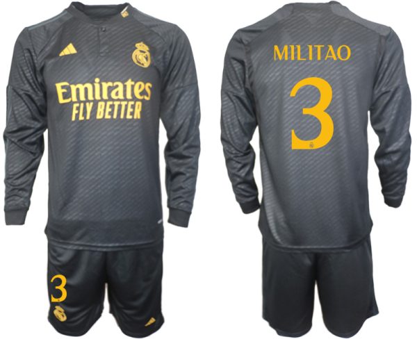 Real Madrid Eder Militao #3 Derde Shirt 2023-24 Mensen Lange Mouwen (+ Korte broeken) Voetbalshirts