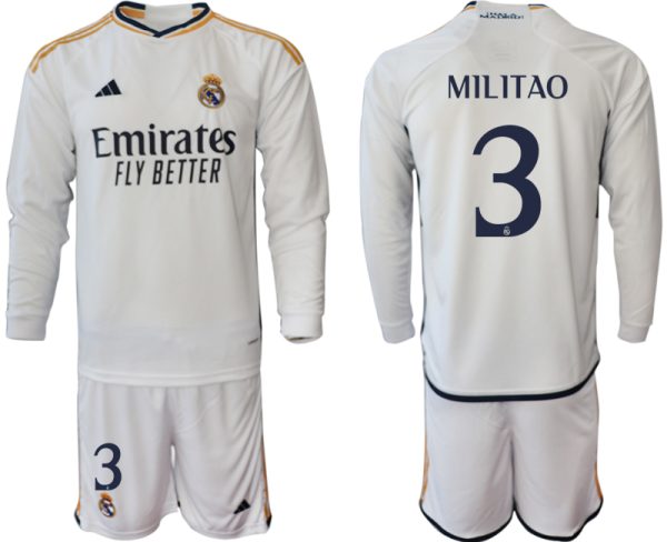 Real Madrid Eder Militao #3 Thuisshirt 2023-24 Mensen Lange Mouwen (+ Korte broeken) Voetbalshirts