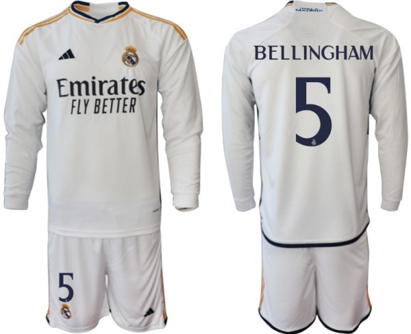 Real Madrid Jude Bellingham #5 Thuisshirt 2023-24 Mensen Lange Mouwen (+ Korte broeken) Voetbalshirts