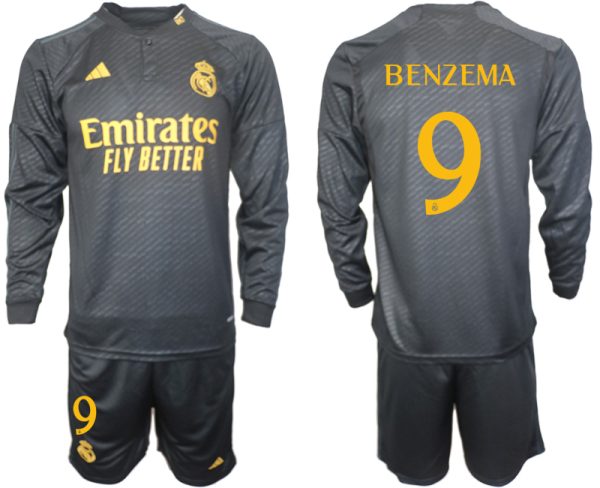 Real Madrid Karim Benzema #9 Derde Shirt 2023-24 Mensen Lange Mouwen (+ Korte broeken) Voetbalshirts